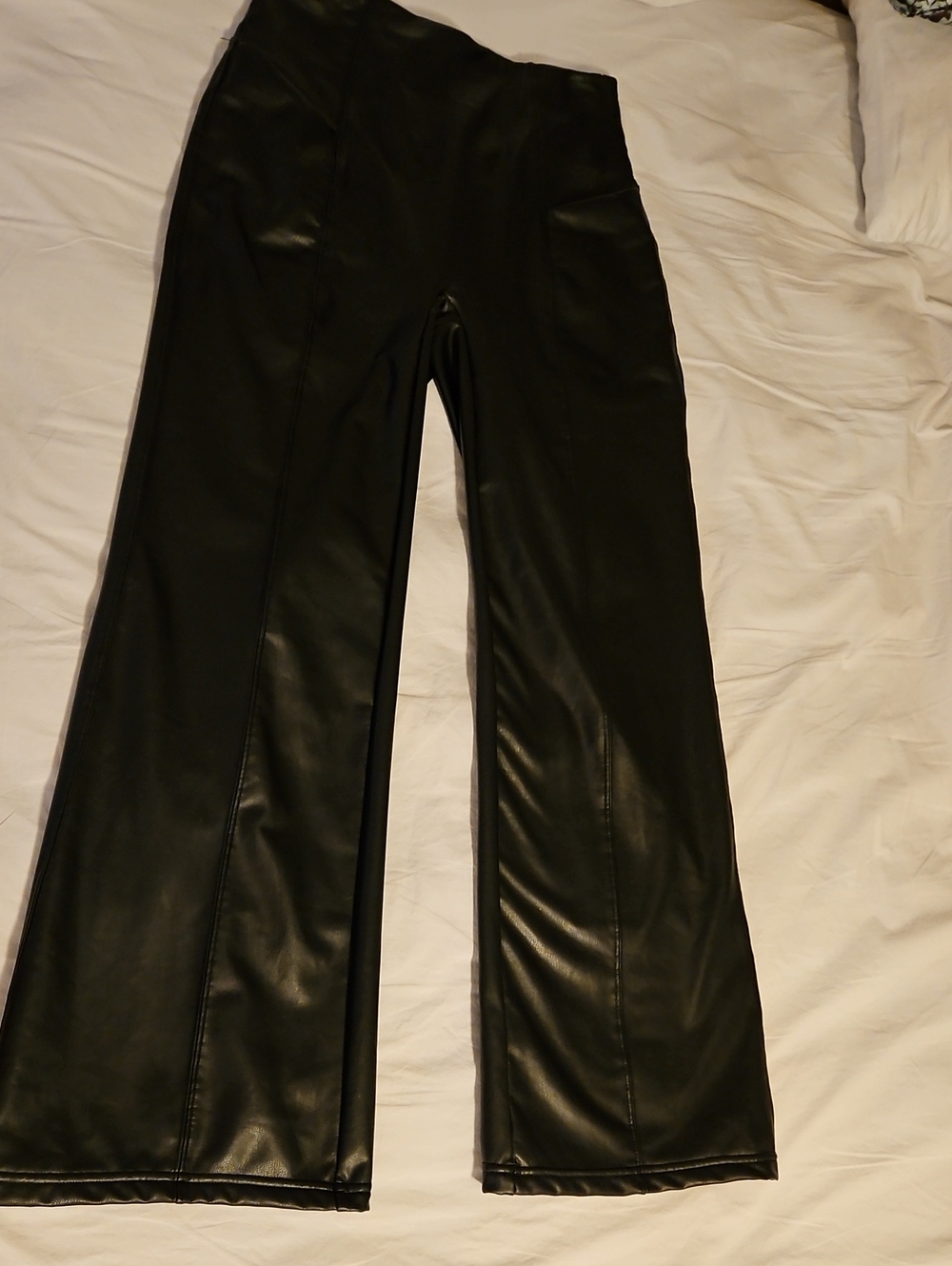 Halara High Waisted Wide Leg PU Leather Pants Fleece Lined Black Petite S